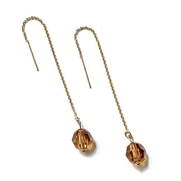 Darlene's Gift Shop Jewelry - Topaz Crystal Threader Earrings 14K Gold Filled Womens Jewelry Gifts